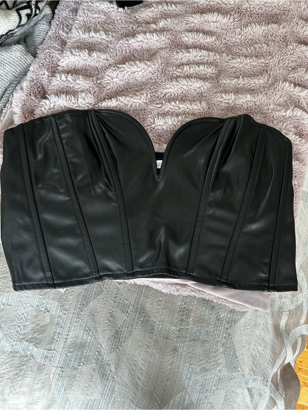 Zara Black Faux Leather Strapless Bustier